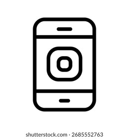 Smart phone with apps line icon, mobile technology and communication symbol, simple outline style on white background