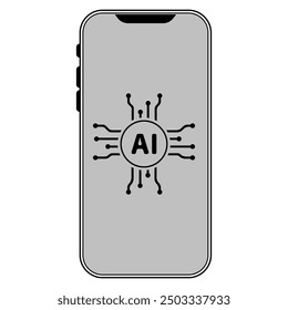 smart phone and artificial intelligence micro chip circuit board icon in grey scale isolated on white background.