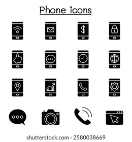 Smart Phone and Basic Application icon set in glyph style