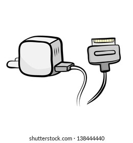 smart phone battery charger and plug / cartoon vector and illustration, isolated on white background.