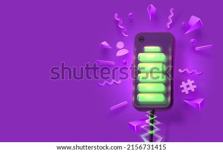 Smart phone battery is ready, gadget charge energy. Vector illustration