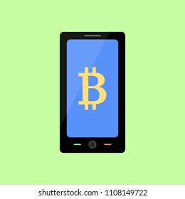 Smart phone with bitcoin sign, flat style icon