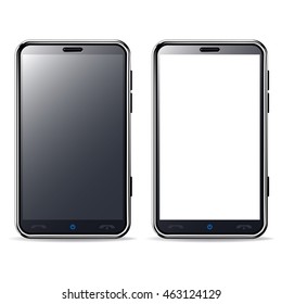 Smart phone with black and blank screen isolated.