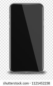 Smart phone with black screen isolated on transparent background. Vector illustration.