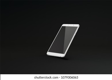 Smart phone with black screen on dark background. Vector illustration.