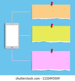 Smart phone with blank note flat design modern vector illustration concept.