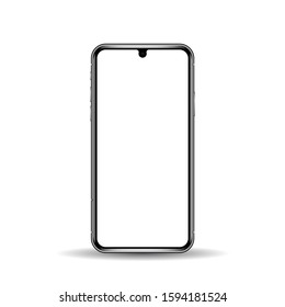 Smart phone with blank screen isolated on white background. Smartphone vector icon design. Mobile communication illustration. Phone mockup with black frame and white blank screen