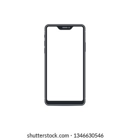 Smart phone with blank screen on white background. Technological device template. Flat mockup vector design.