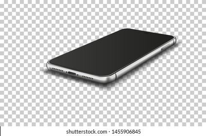 Smart phone with blank screen on transparent background. Vector illustration. 