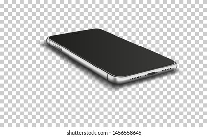 Smart Phone With Blank Screen On Transparent Background. Vector Illustration. 