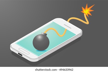smart phone with bomb 3D isometric