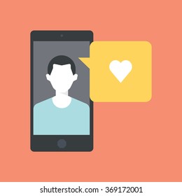 Smart phone, boyfriend icon suitable for info graphics, websites and print media. Vector, flat icon, clip art.