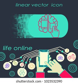 Smart Phone With Brain Image Icon Over Circuit Motherboard Vector Illustration. Artificial Intelligence.Including the Brain