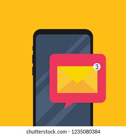 Smart phone with browser and envelope vector illustration, symbol of email receiving, service, notification. Vector stock illustration.
