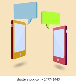Smart phone with bubble speaker and copy space for your design. Communication on technology concept. Vector illustration.