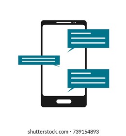 A smart phone and bubbles which illustrates chatting activity in social media