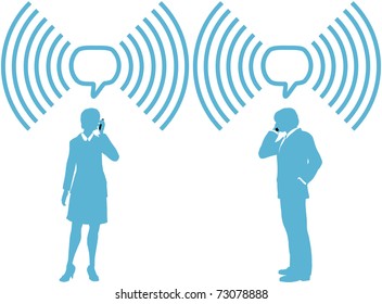 Smart phone business people phone talk in wireless speech bubble copy space