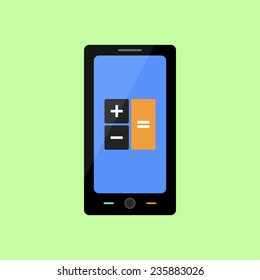 Smart phone with calculator icon in flat style