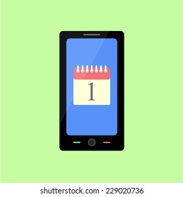 Smart phone with  calendar icon in flat style