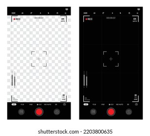 Interfaz de usuario de la cámara de teléfono inteligente en el visor y en la plantilla de superposición de vista en vivo. Foto, video ui para teléfono celular. Smartphone 
 simulación de pantalla de cámara para aplicación fotográfica