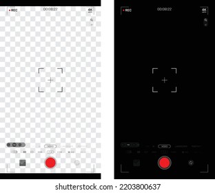 Interfaz de usuario de la cámara de teléfono inteligente en el visor y en la plantilla de superposición de vista en vivo. Foto, video ui para teléfono celular. Smartphone 
 simulación de pantalla de cámara para aplicación fotográfica