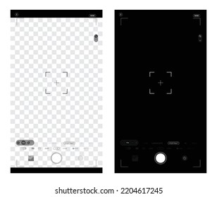 Interfaz de usuario de la cámara de teléfono inteligente en el visor y en la plantilla de superposición de vista en vivo. Foto, video ui para teléfono celular. Smartphone 
 simulación de pantalla de cámara para aplicación fotográfica