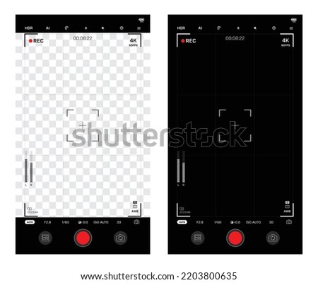 Smart phone camera user interface in the viewfinder and live view overlay frame template. Photo, video ui for cellphone. Smartphone 
 camera screen mockup for photography application