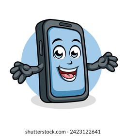 Smart Phone Cartoon Character Surprising Pose Happy Mascot Illustration, Vector Clipart