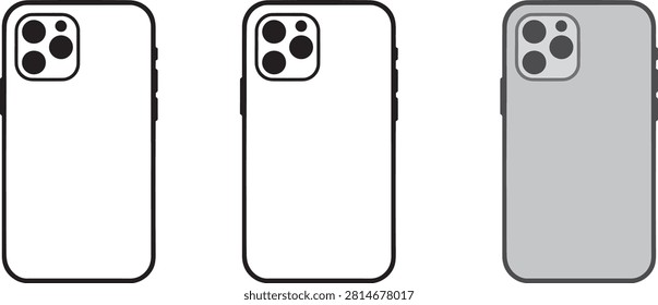 Smart phone case mockups vector collection mobile phone screen glass front back dual camera chassis template flat layout isolated on white background, phone, mobile, smart, mockup, template, screen, case, camera
