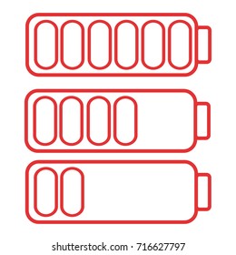 Smart phone or cell phone low battery icon. Low energy symbol. Flat vector illustration. Red and white.