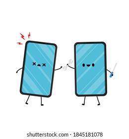 Smart phone character design. Smart phone vector. Smart phone on white background. Mobile repair.