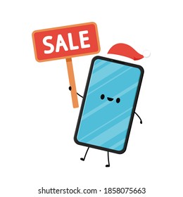 Smart phone character design. Smart phone vector. Smart phone on white background. Santa hat.