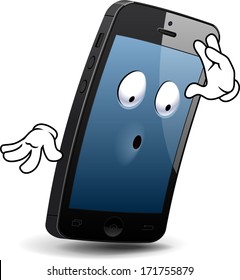 Smart phone character. The series of the cute electronic characters in vector. The elements (body, face, hands, shadow) are in the separate layers.