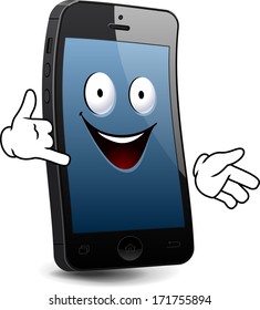 Smart phone character. The series of the cute electronic characters in vector. The elements (body, face, hands, shadow) are in the separate layers.