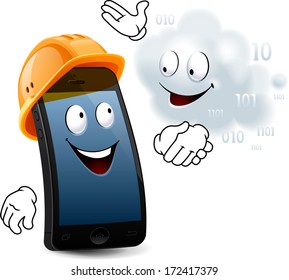 Smart phone character. The series of the cute electronic characters in vector. The elements (body, face, hands, shadow) are in the separate layers. 