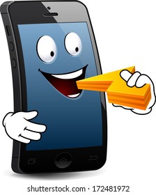 Smart phone character. The series of the cute electronic characters in vector. The elements (body, face, hands, shadow) are in the separate layers. 