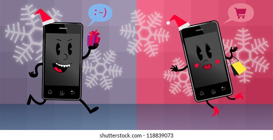 Smart phone characters christmas
