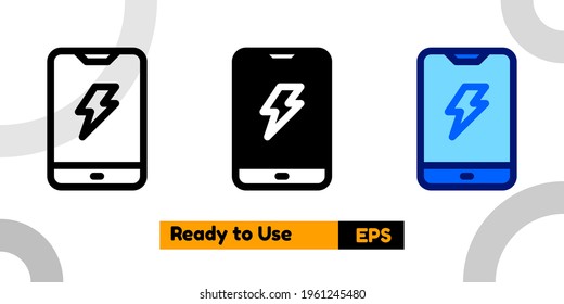 smart phone charge icon with three style and isolated sign symbol vector illustration high quality for banner, poster, social media, presentation, and website