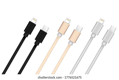 Smart Phone Charger Cable Mockup Isolate on white screen with copy Space for insert text.