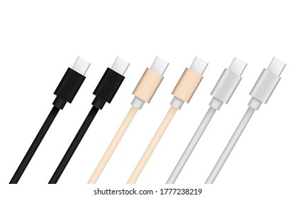 El cable del cargador del teléfono inteligente Mockup Aisla en la pantalla blanca con la copia Espacio para insertar texto.