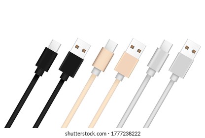 Smart Phone Charger Cable Mockup Isolate on white screen with copy Space for insert text.