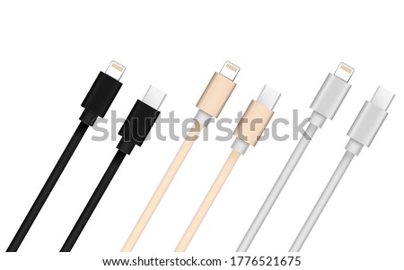 Smart Phone Charger Cable Mockup Isolate on white screen with copy Space for insert text.