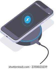 Teléfono inteligente con cargador.  vector de cargador de teléfono móvil