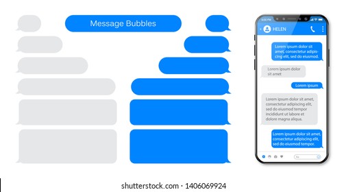 Smart Phone chatting sms template bubbles. Place your own text to the message clouds. Compose dialogues using samples bubbles. - Shutterstock ID 1406069924