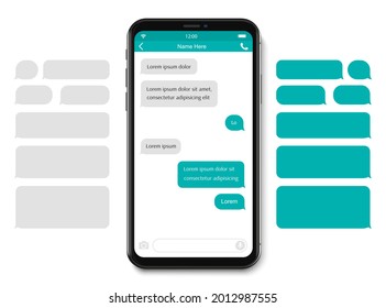 Smart Phone chatting sms template bubbles. Place your own text to the message clouds. Compose dialogues using samples bubbles. Vector illustration