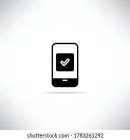 vector de icono de marca de verificación y teléfono inteligente