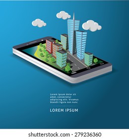 smart phone city map navigation - mobile concept . vector