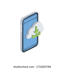 Smart phone Cloud download. Vector 3d isometric, color web icon, new flat style. Creative illustration design, isolated graphic idea for infographics.