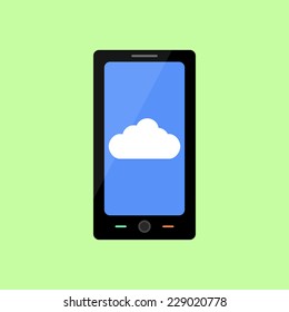 Smart phone with cloud  icon in flat style