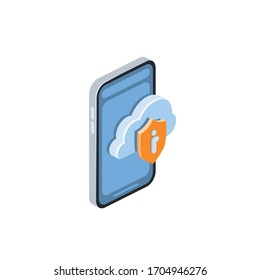 Smartphone-Cloud-Schild-Informationen. Vektorillustration 3d isometrisch, farbiges Web-Icon, neuer flacher Stil. Kreatives Illustrationsdesign, einzelne Grafikidee für Infografiken.